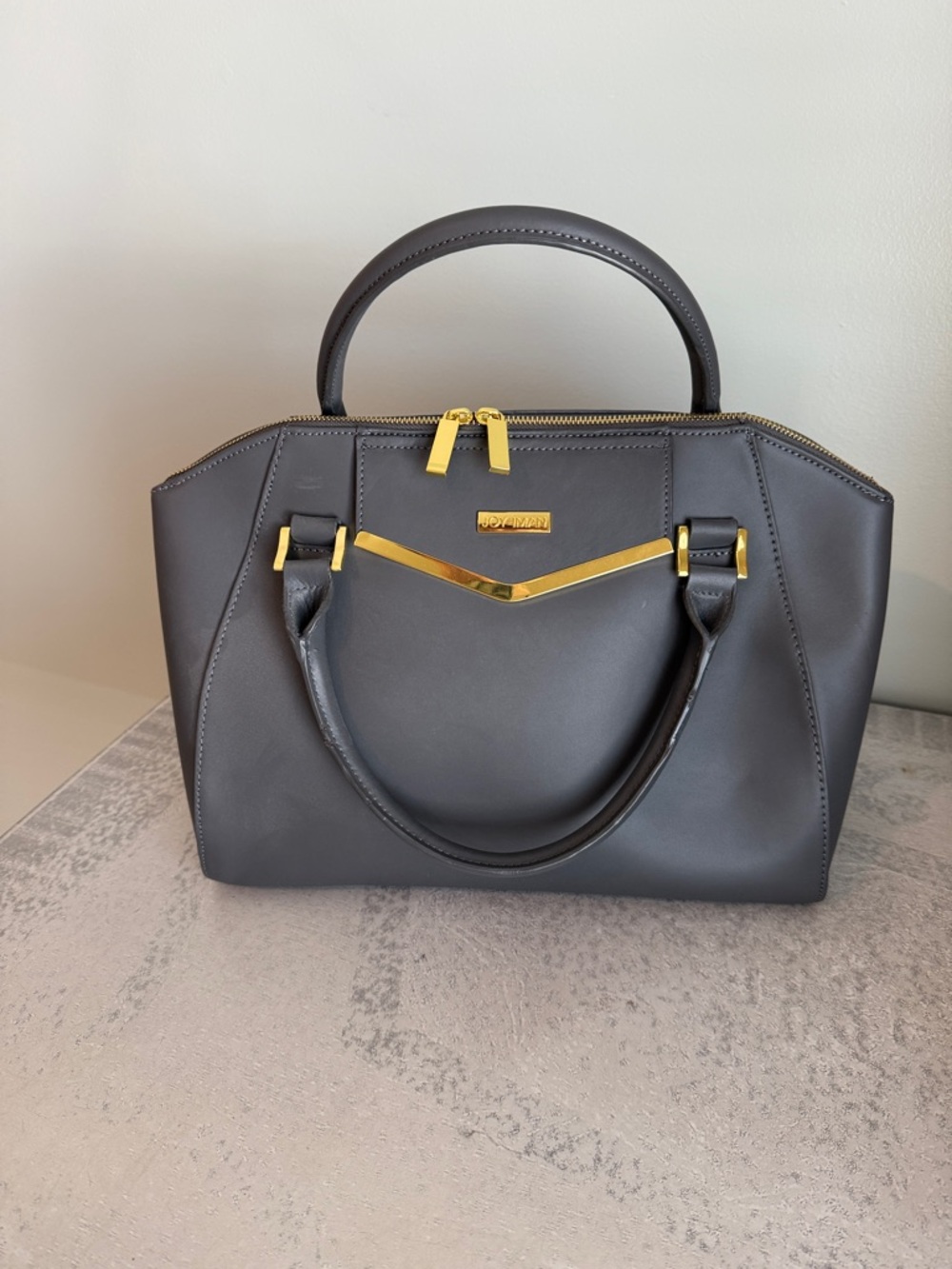 NWOT Joy & Iman Structured Top-Handle Satchel Bag in Charcoal with Gold Hardware